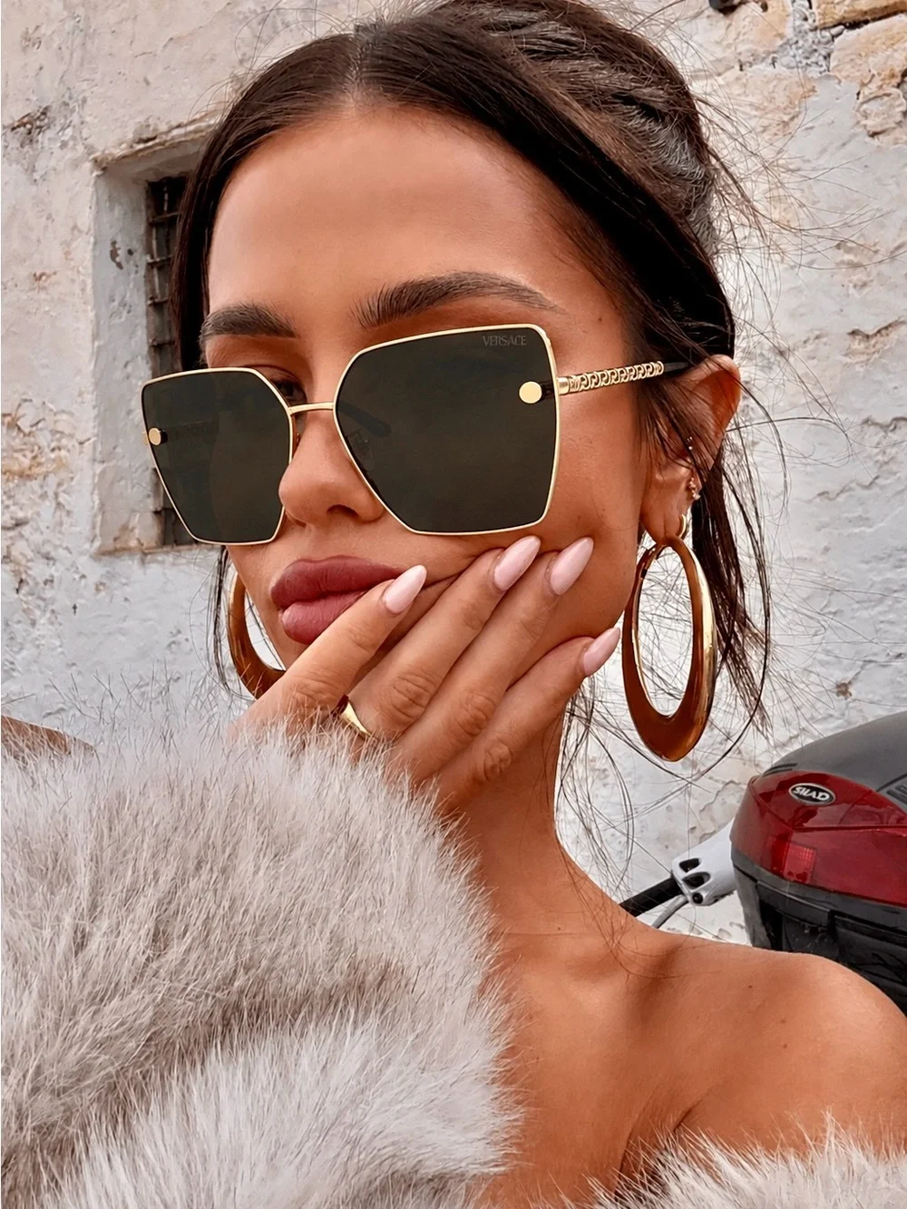 VERSACE Oversized Shaded Gray Gold Emblem 63MM Square Sunglasses